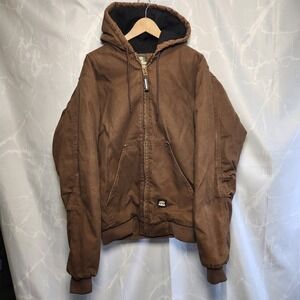 Berne Insulated Work Coat Men's L-Tall Brown With Hood Full Zip Inside Pockets